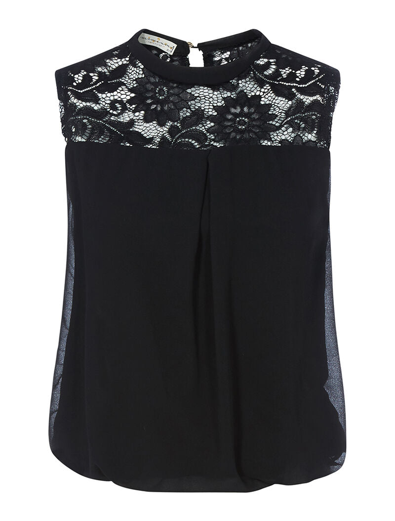 Blouse sans manches bi matière - noir - 1