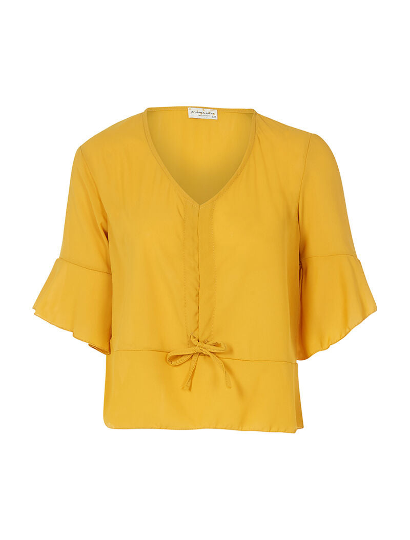 Crop top en voile transparent - moutarde - 1