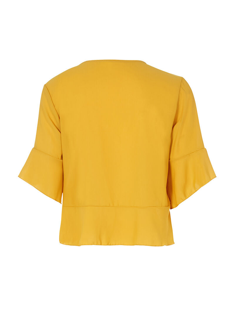 Crop top en voile transparent - moutarde - 2