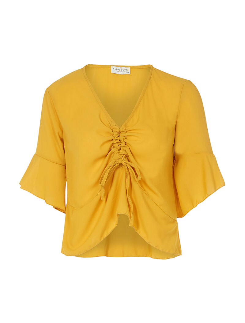 Crop top en voile transparent - moutarde - 3