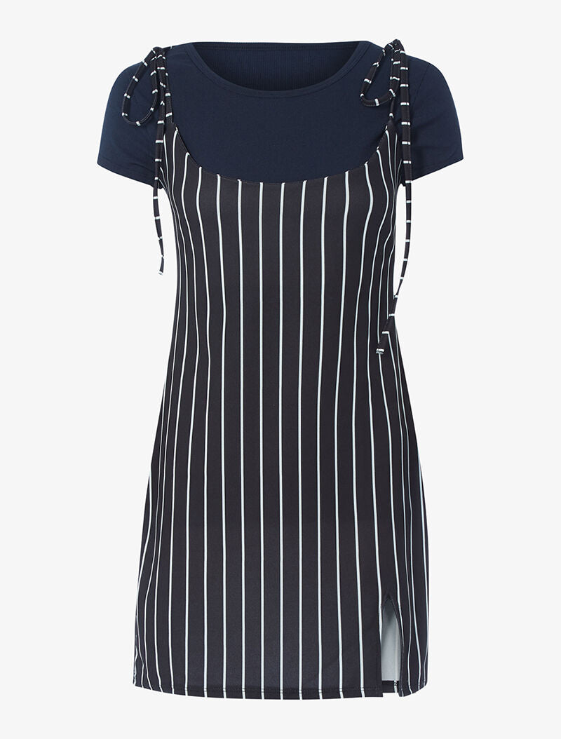 Robe rayée et t-shirt côtelé - marine - 3