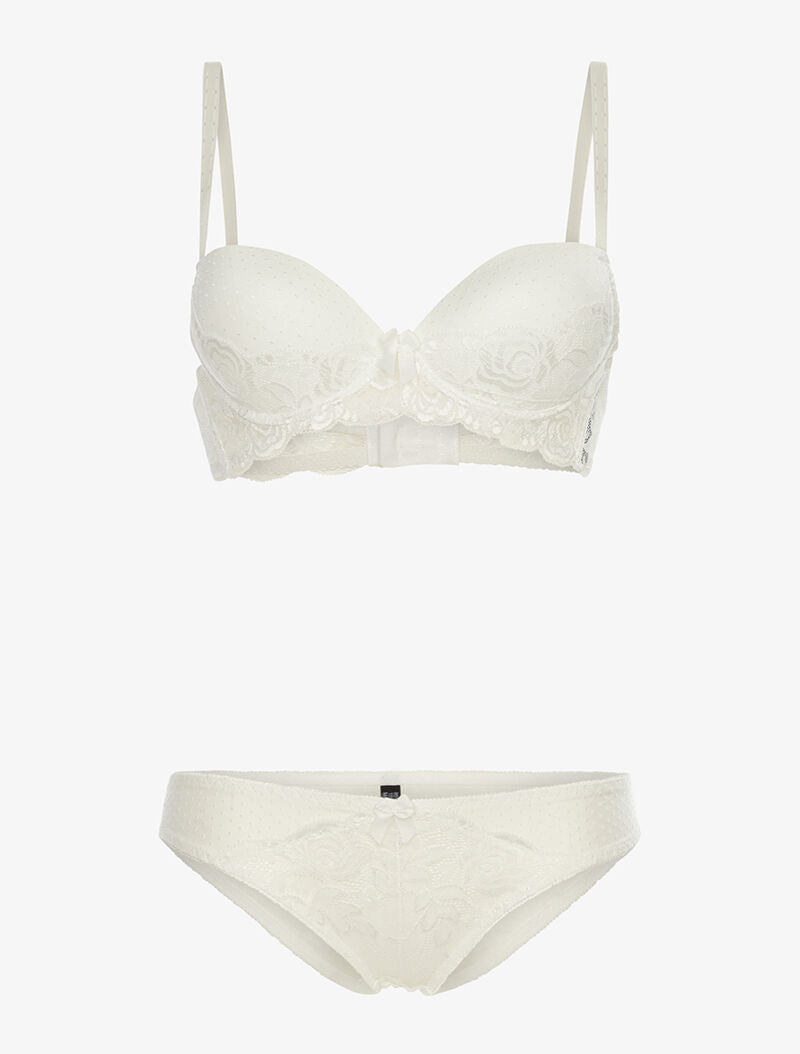 Ensemble piqueté à bords dentelle - ecru - 3