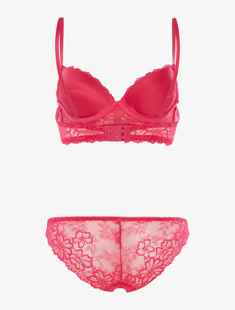 Ensemble SG et tanga empiècement fleurs brodées - fushia - 2