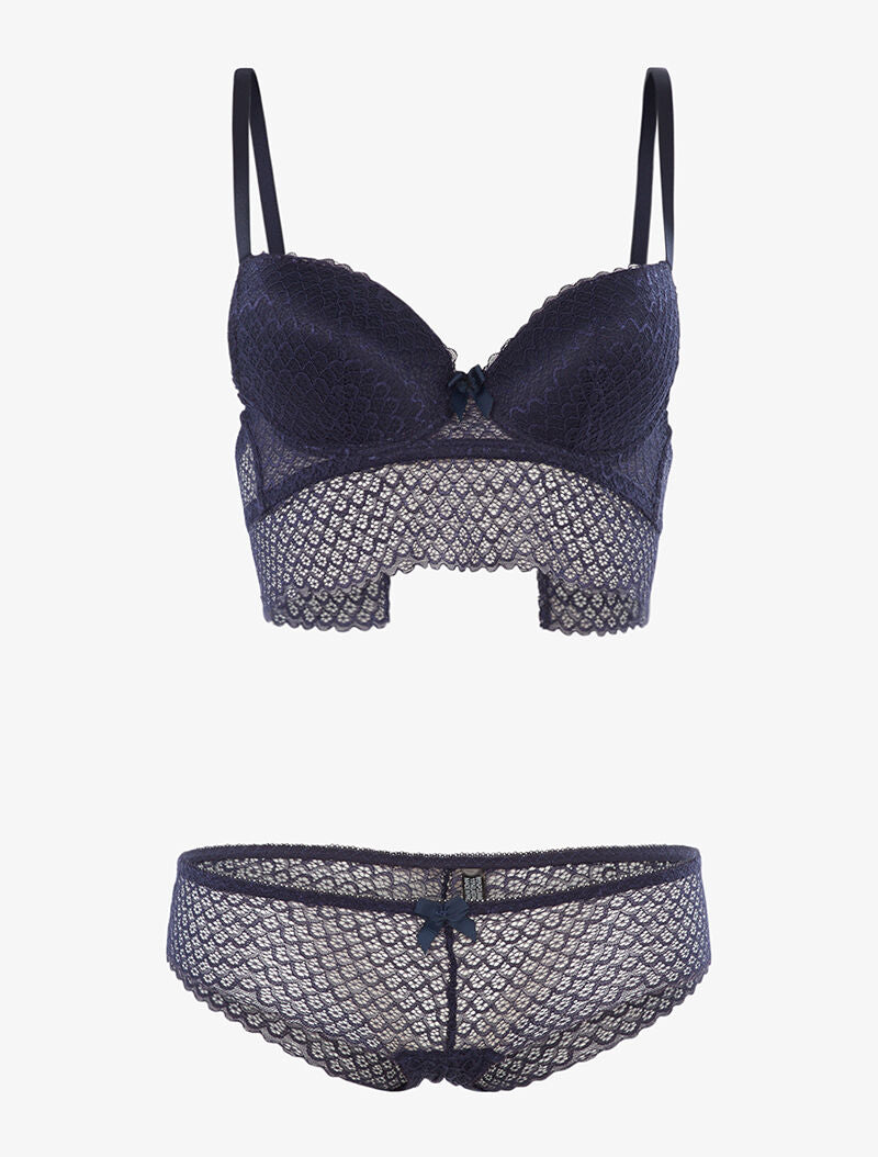 Ensemble SG et shorty dentelle vagues - marine - 1