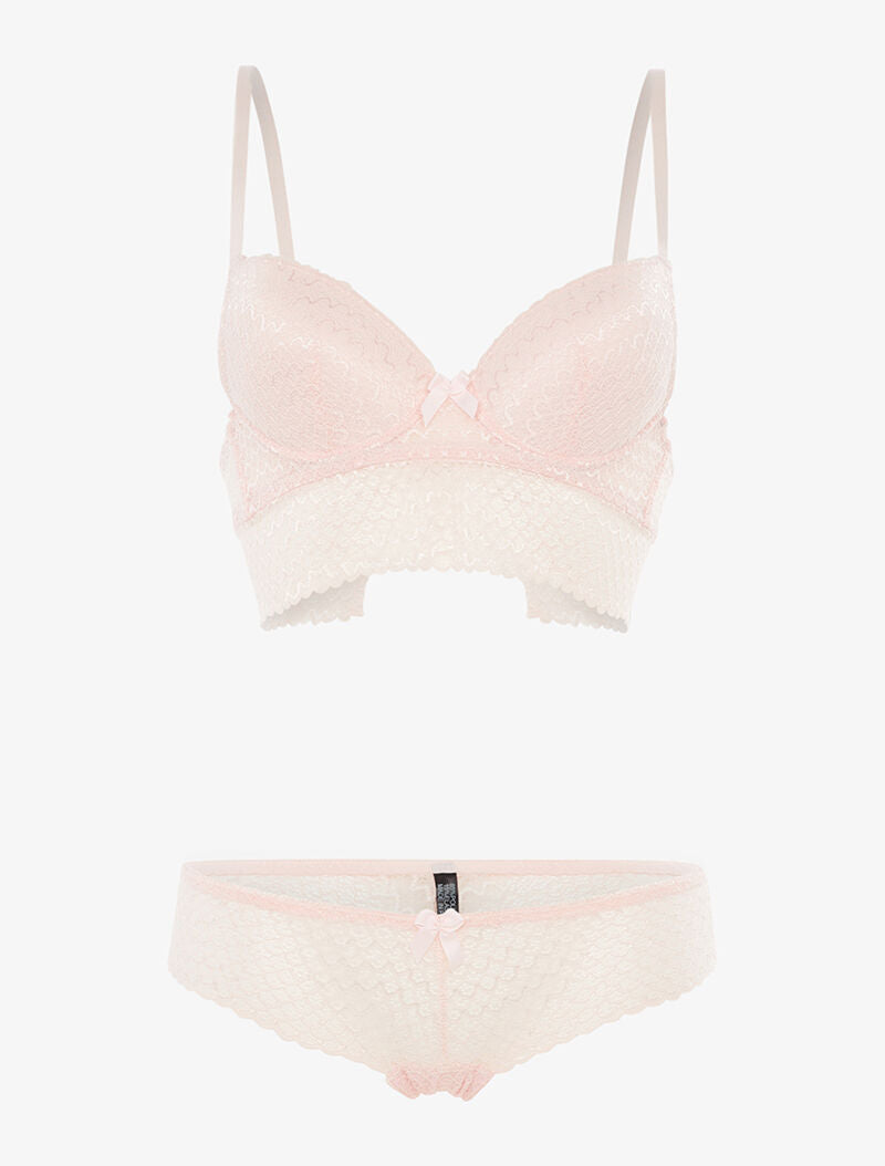 Ensemble SG et shorty dentelle vagues - rose orange - 3