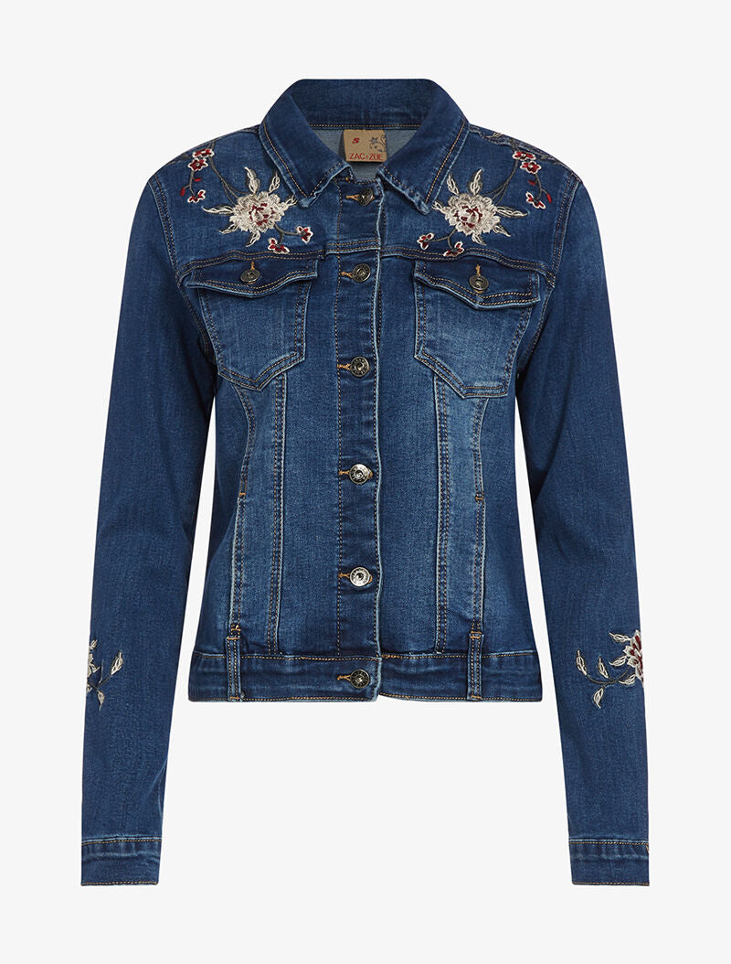 Veste en jean à broderie dos et manches - denim foncé - 3