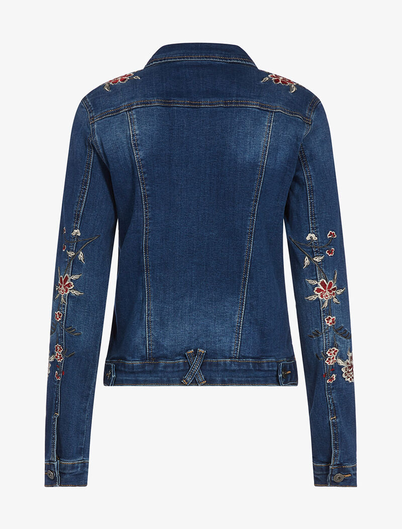 Veste en jean à broderie dos et manches - denim foncé - 2