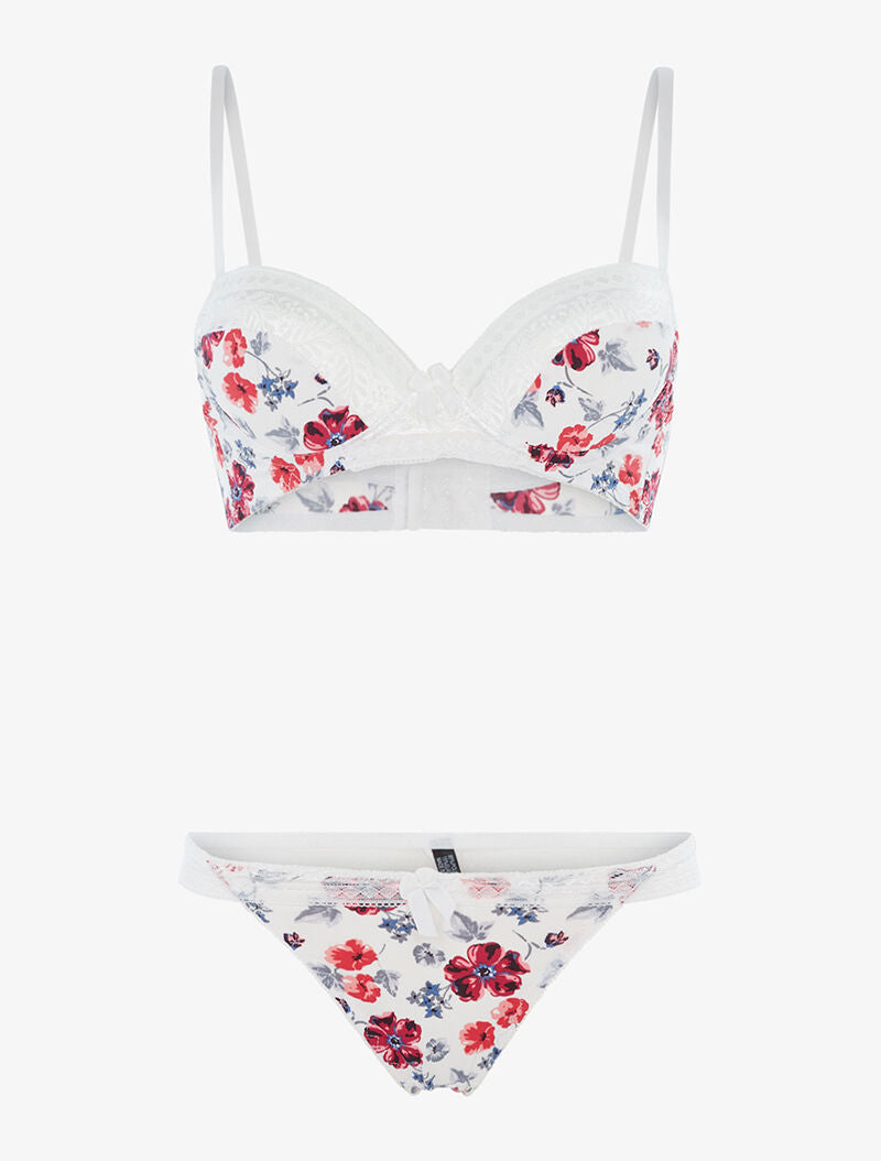 Ensemble imprimé floral et culotte - blanc - 1