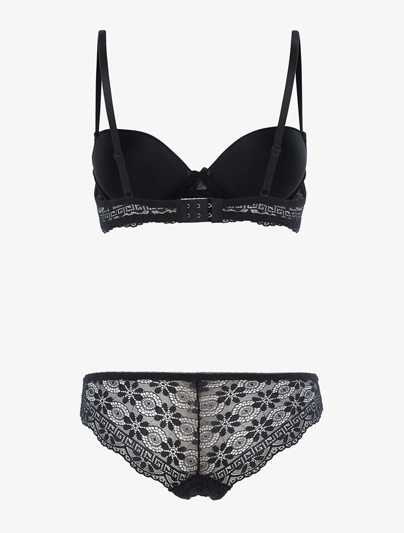 Ensemble à empiècements dentelle et tanga - noir - 2