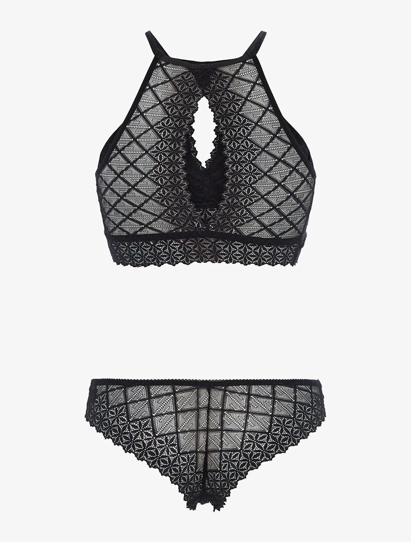 Ensemble brassière en dentelle et tanga - noir - 2