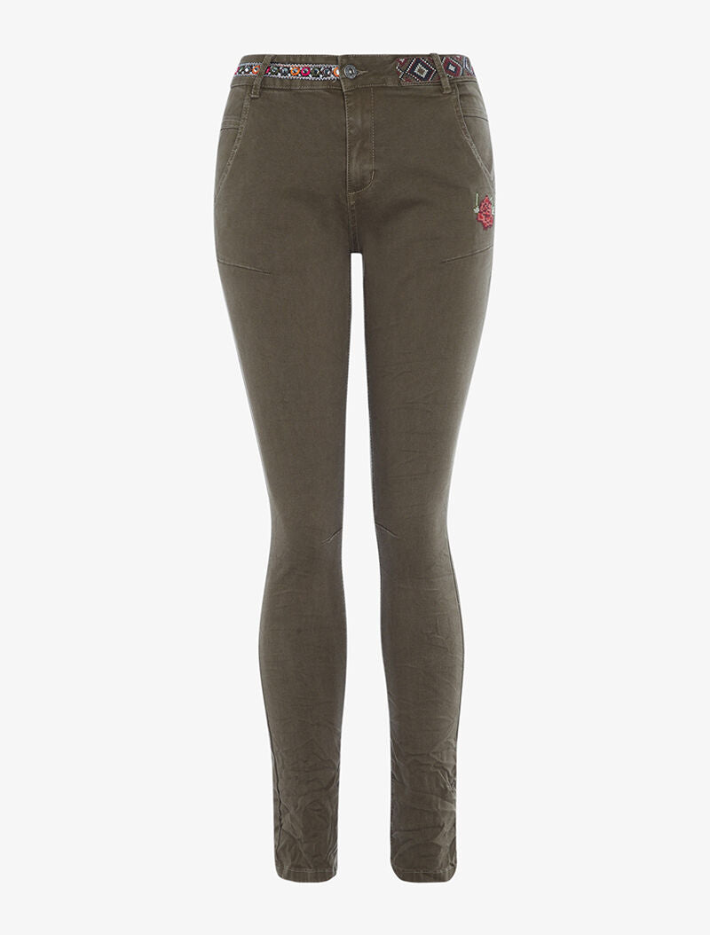 Jean taille brodée fantaisie - taupe - 3