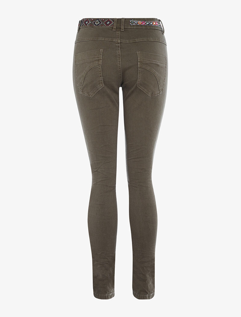 Jean taille brodée fantaisie - taupe - 2