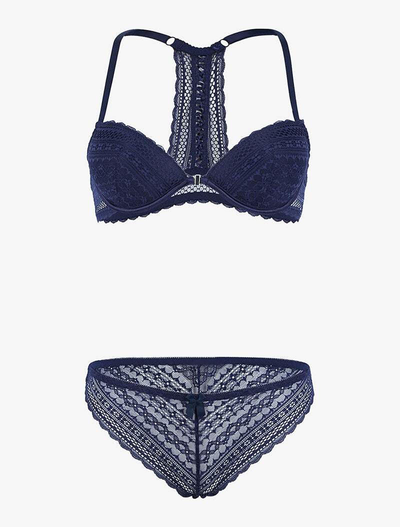 Ensemble en dentelle et dos nageur - marine - 3