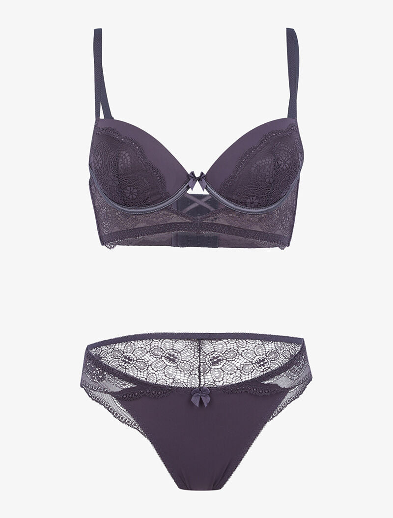 Ensemble bustier à empiècements dentelle - gris foncé - 3