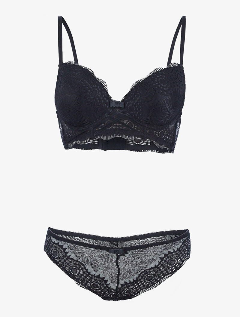 Ensemble bustier à empiècements dentelle ajourés - noir - 1