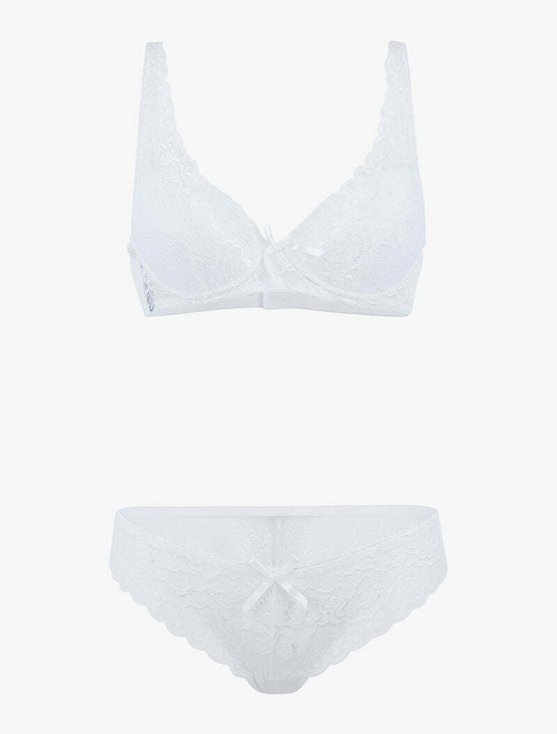 Ensemble en dentelle et décolleté en V - ecru - 1