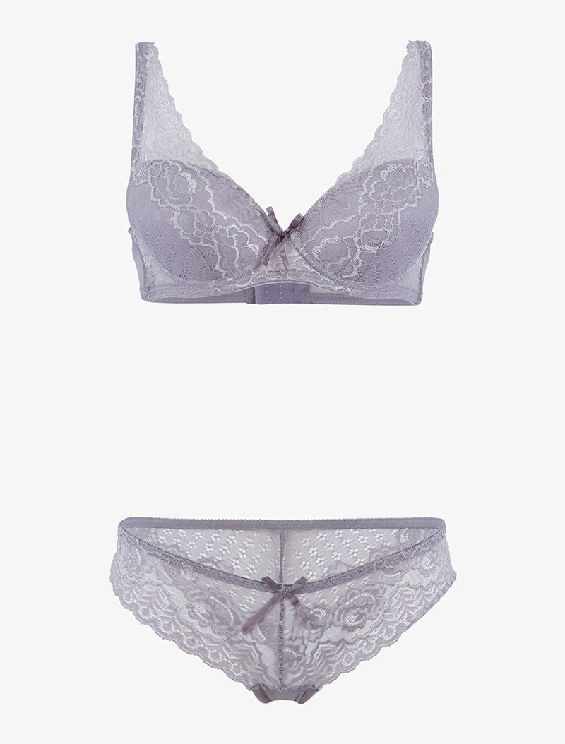 Ensemble en dentelle et décolleté en V - gris clair - 3
