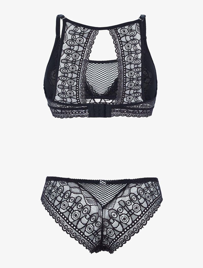 Ensemble brassière en dentelle graphique - noir - 2