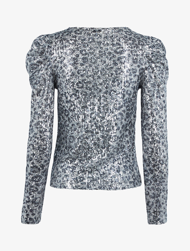 Top gigot motifs léopard en sequins - argent - 2