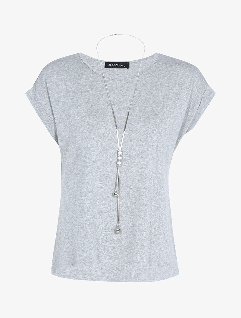 Top fluide avec sautoir - gris clair - 3
