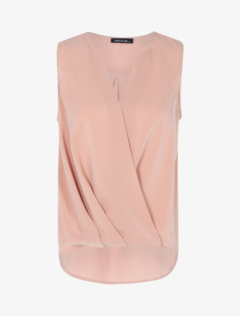Blouse cache-coeur satiné à dos long - rose - 1