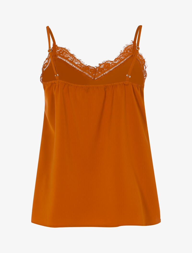 Caraco satiné encolure V à bord dentelle - rouille - 2