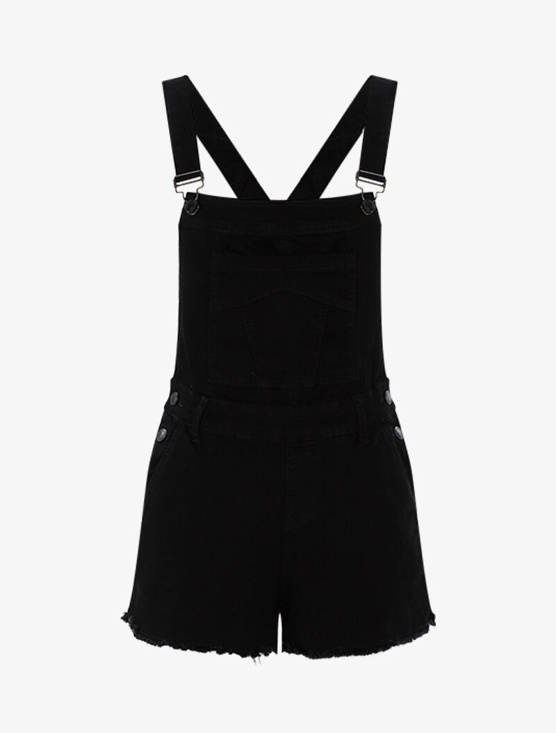 Salopette short à bords effilochés - noir - 3