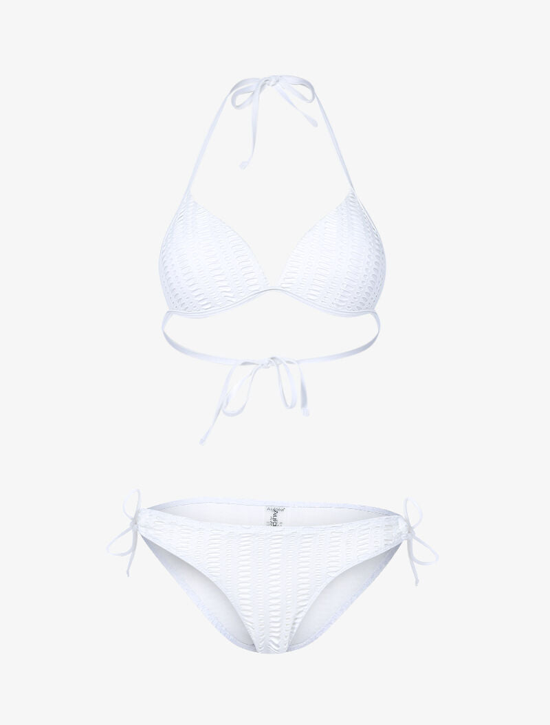Bikini triangle à doublure ajourée graphique - blanc - 3