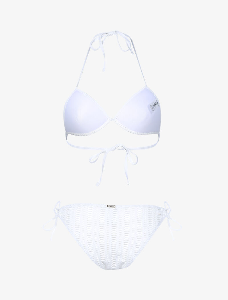 Bikini triangle à doublure ajourée graphique - blanc - 2