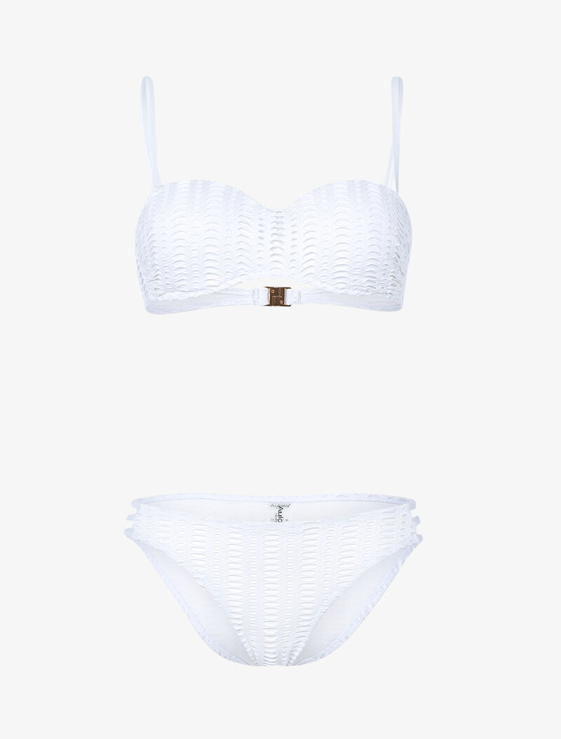 Bikini à balconnet à doublure ajourée graphique - blanc - 1