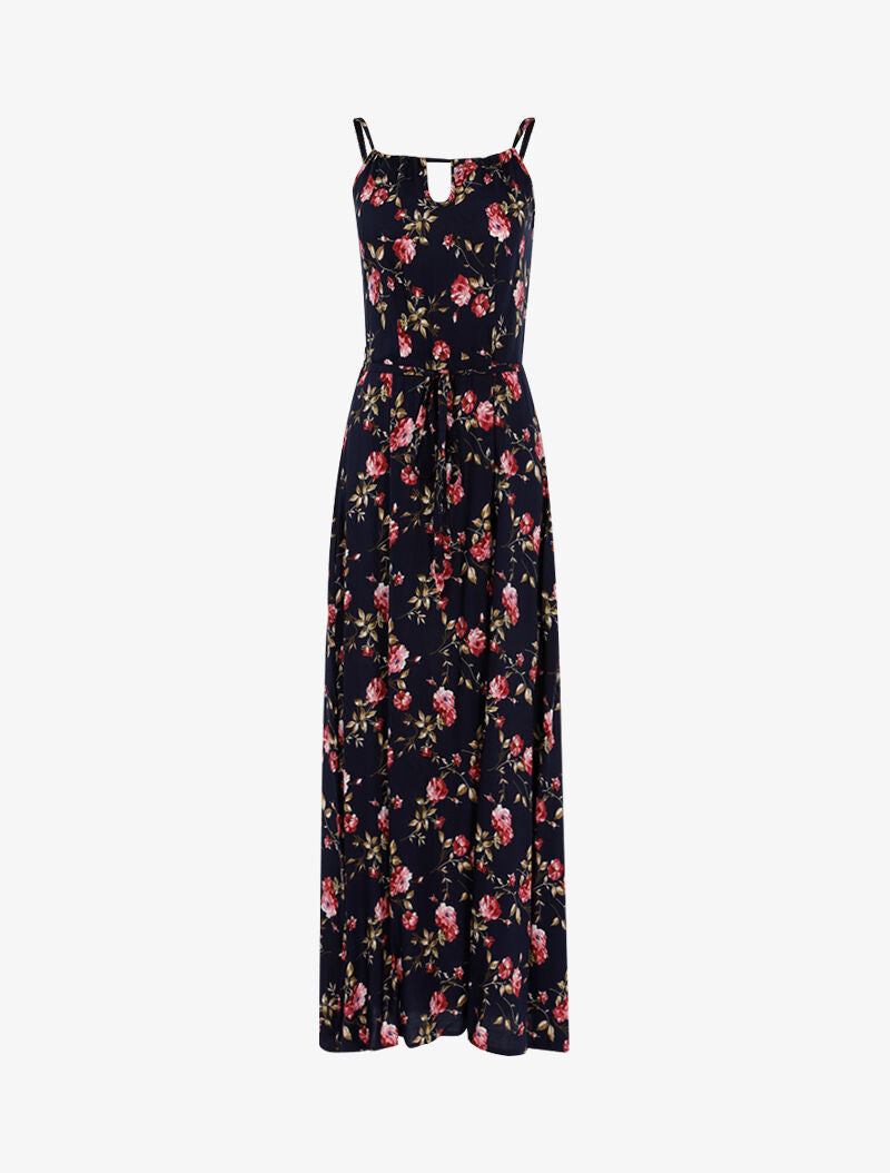 Robe longue à imprimé pivoines - marine - 3