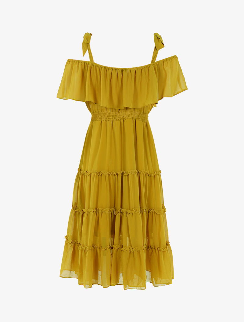 Robe col bardot volantée - jaune - 2