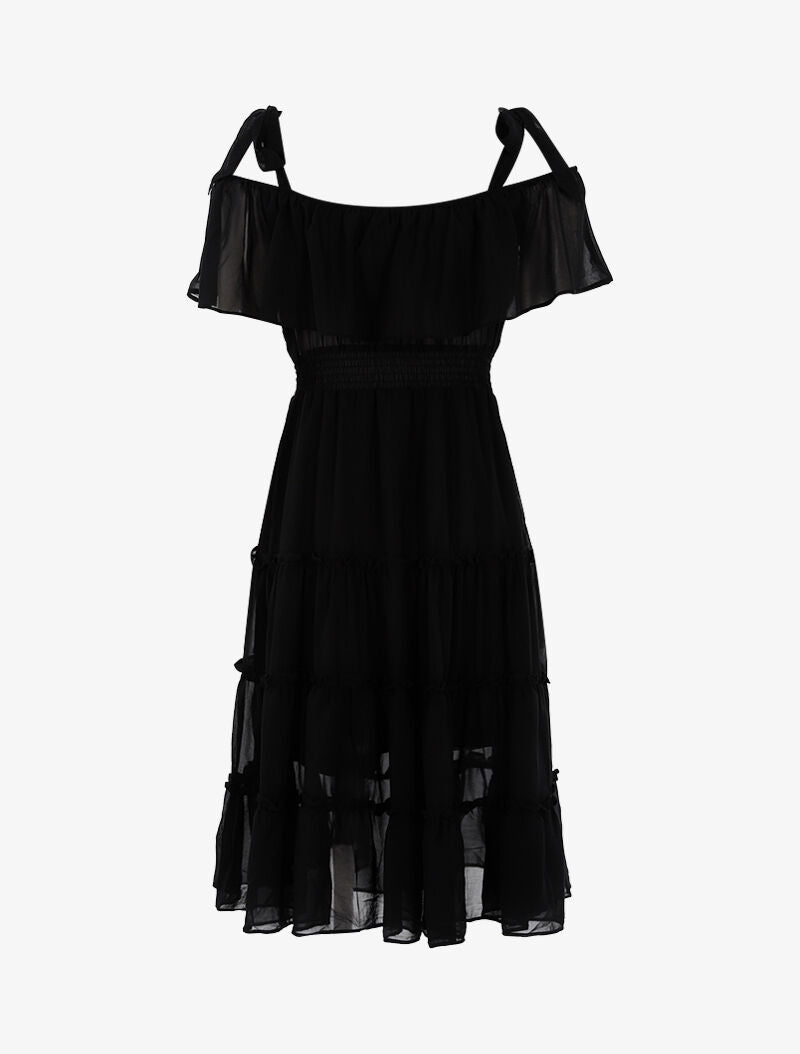 Robe col bardot volantée - noir - 2