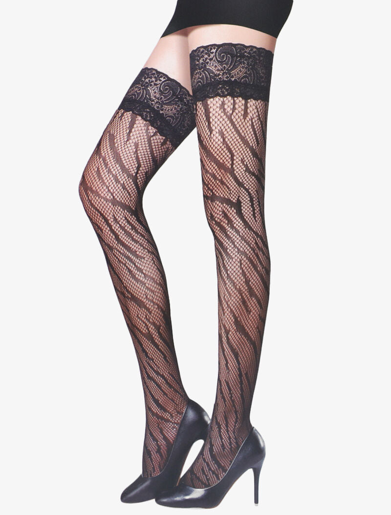 Bas autofixants à motifs zébrés - noir - 1