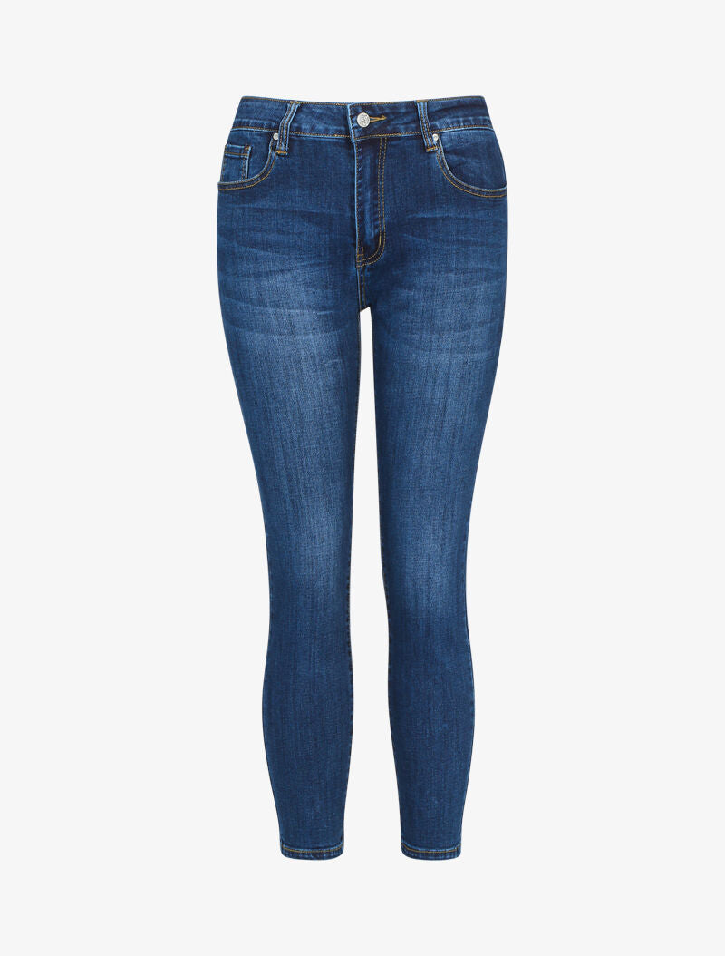 Jean 7/8 con dettagli gioiello e strass - denim grezzo