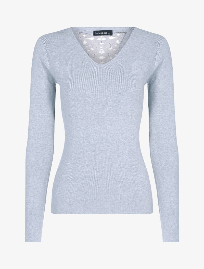 Pull doux à dos brodé - gris clair - 1