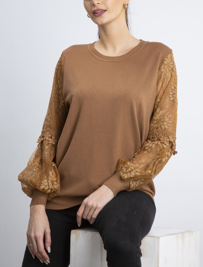 Pull à manches bouffantes stylisées - camel - 3