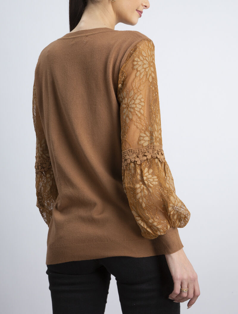 Pull à manches bouffantes stylisées - camel - 4