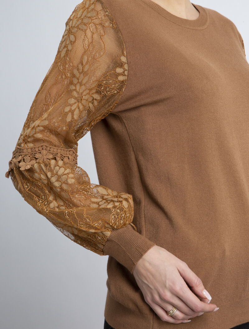 Pull à manches bouffantes stylisées - camel - 5