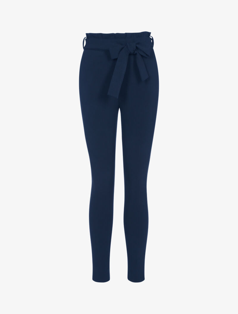 Pantalon coupe carotte à taille volantée - marine - 1