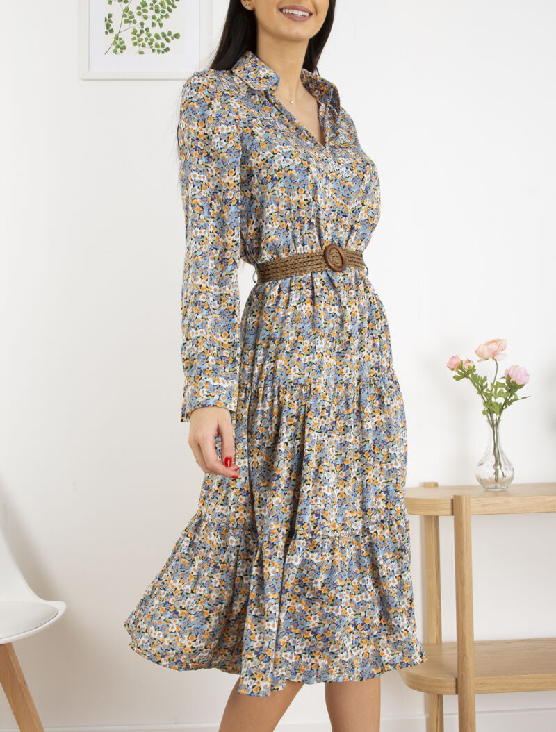 Robe légère cintrée à petites fleurs - bleu - 1