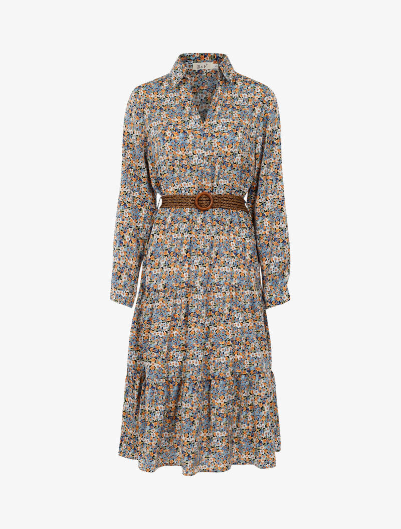 Robe légère cintrée à petites fleurs - bleu - 2