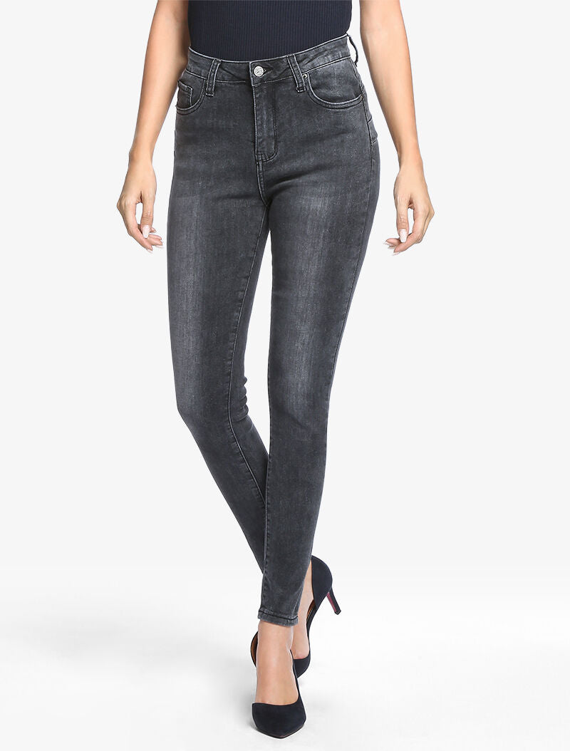 Jean push up délavé - gris foncé - 1