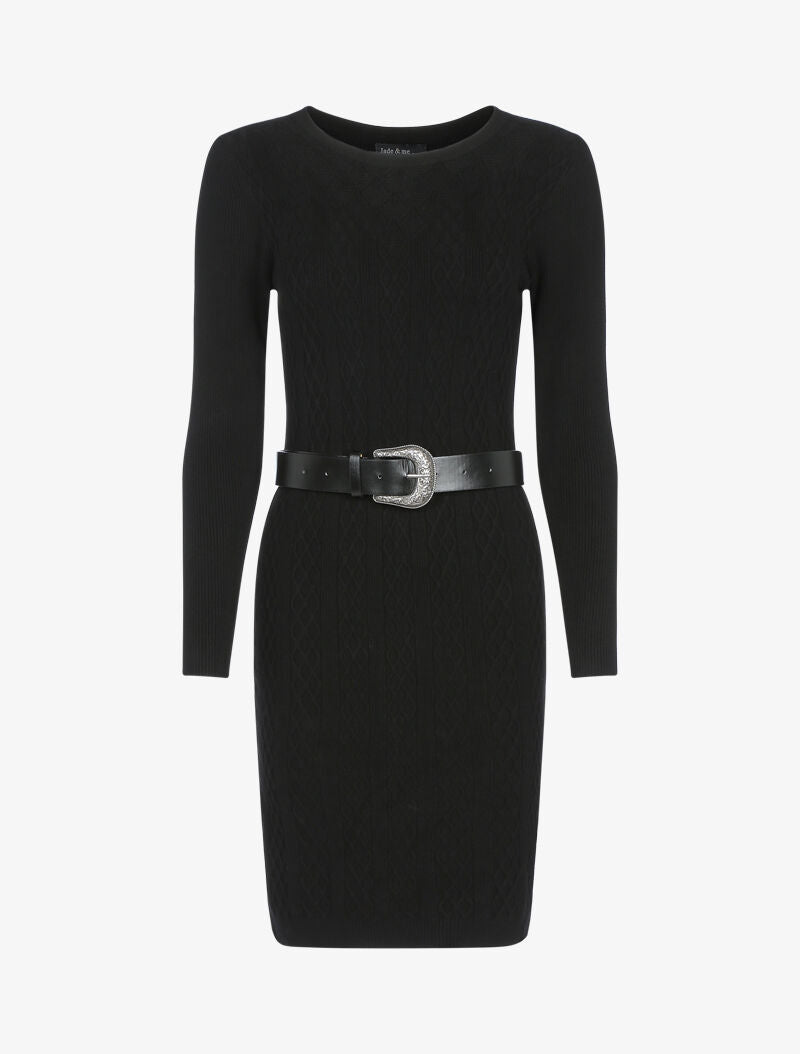 Robe pull côtelée à détails géométriques - noir - 1