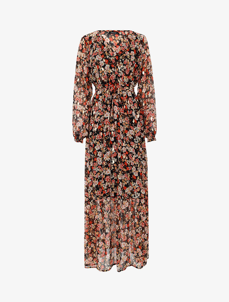 Robe longue légère à basque imprimé fleurs - noir - 3