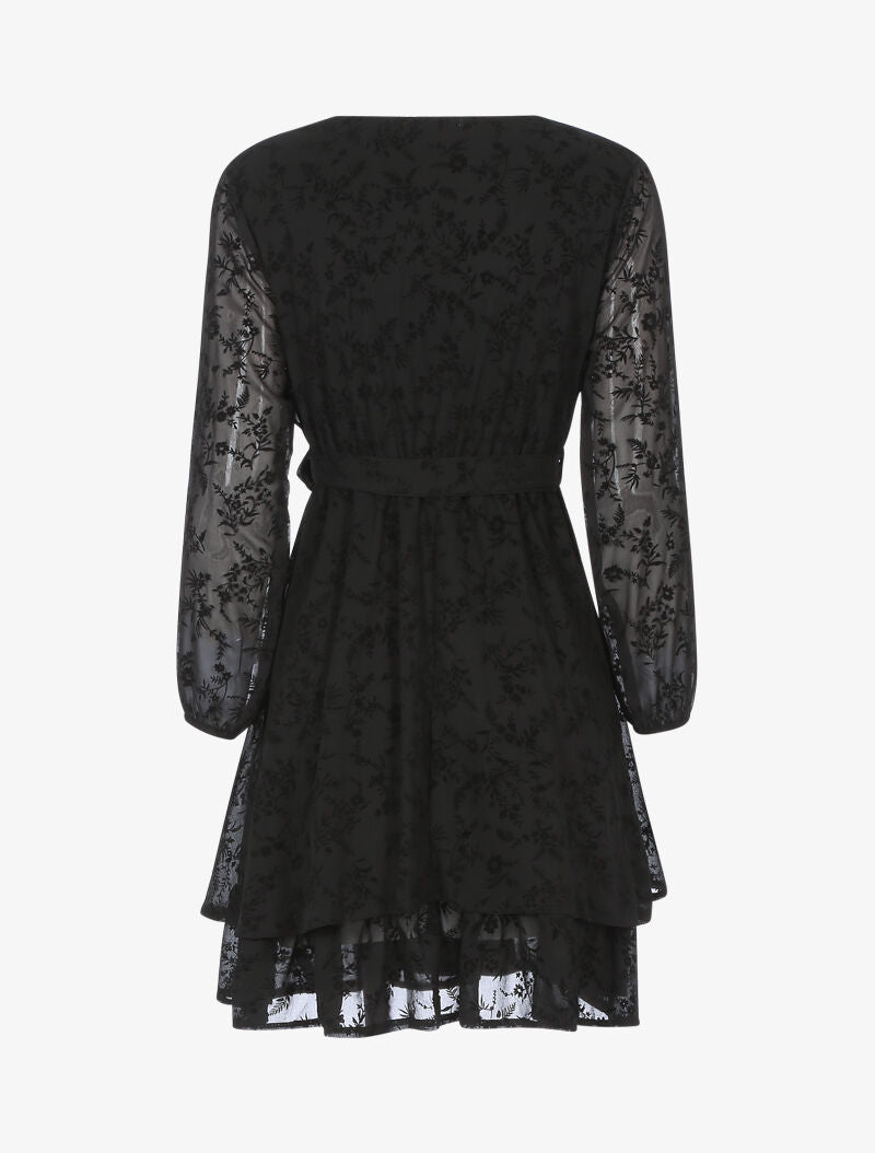 Robe patineuse effet velours fleurie - noir - 2