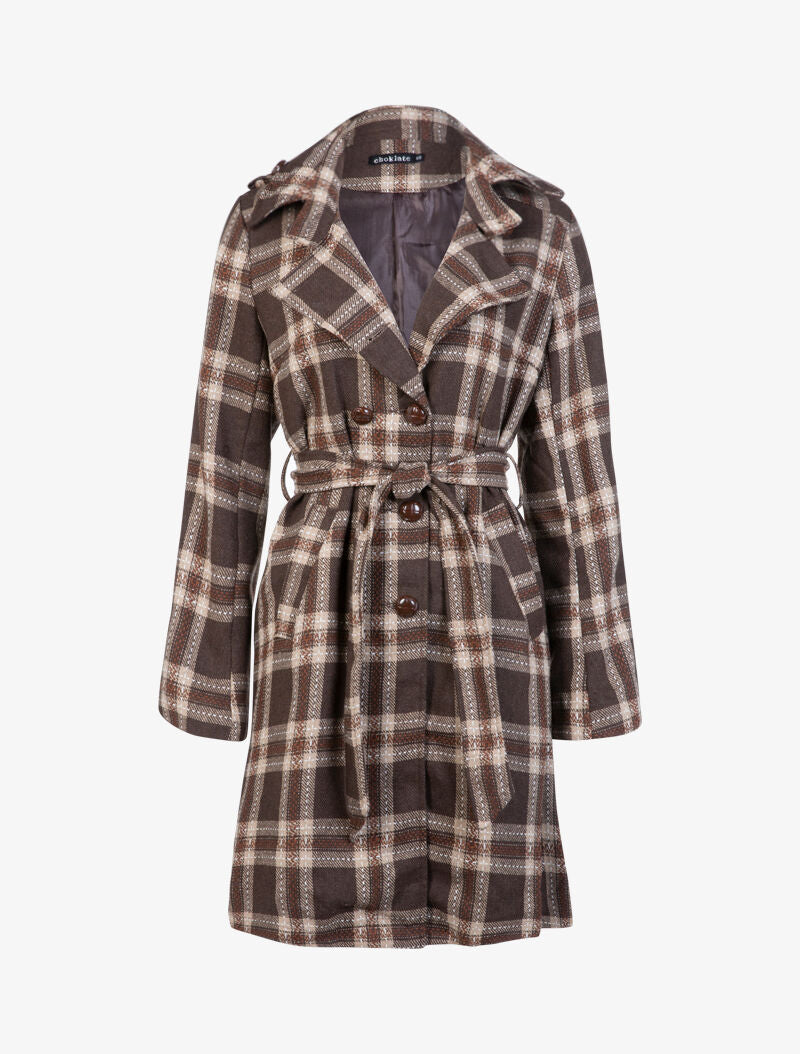 Trench coat à imprimé tartan - taupe - 1