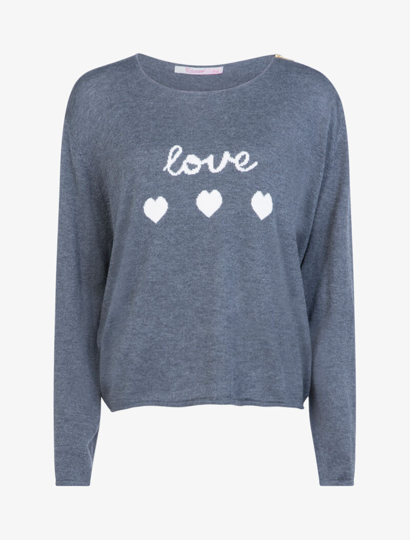 Pull loose à imprimé coeurs et love - gris foncé - 1