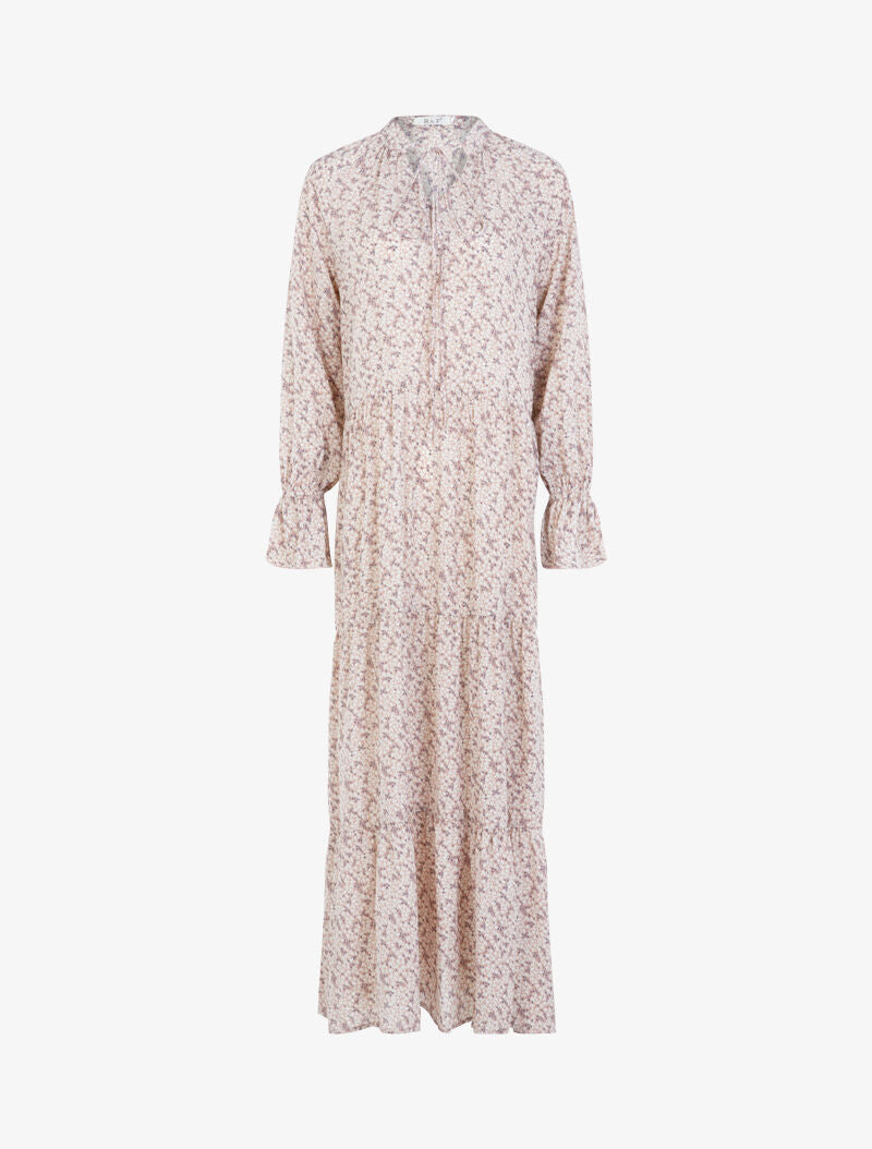 Robe longue fleurie coupe trapèze - rose - 1