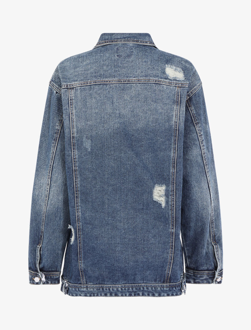 Veste longue à effet troué - bleu denim - 3